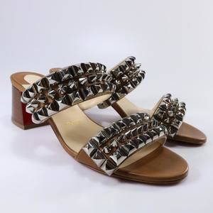 Tina Goes Mad 55mm Brown Silver Spiked Strappy Sandals Mules d347